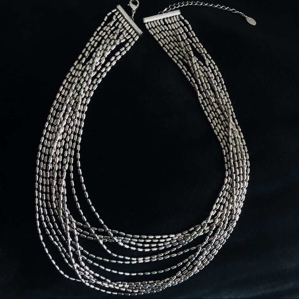 Silver bead statement necklace